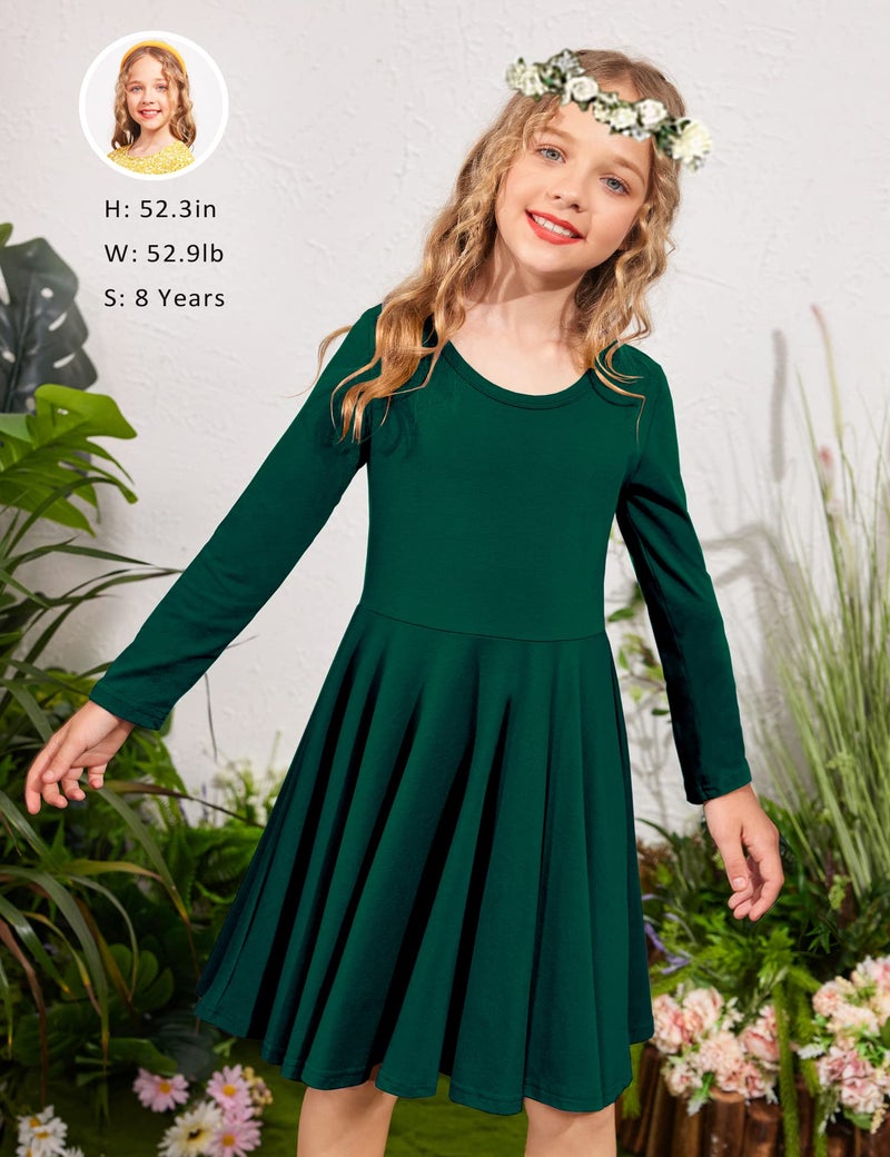 Arshiner Girls' Cotton Long Sleeve Twirly Skater Party Dress, Grass Green, 9 Years - Image 2
